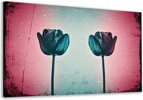 Tulpen wanddecoratie - Bloemen schilderijen - Canvas schilderij Achtergrond - Muurdecoratie landelijk - Canvas schilderij - Woondecoratie canvas 60x40 cm