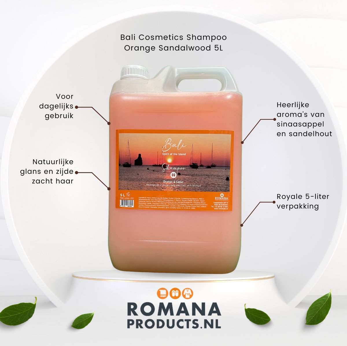 Goedkoopste Romana Products Bali Cosmetics Shampoo - Verzorgende Haarreiniging - Orange-Sandalwood 5L