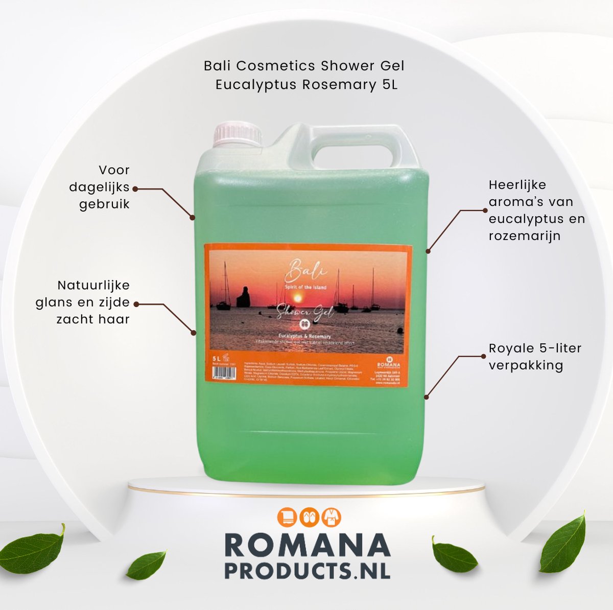 Goedkoopste Romana Products Bali Cosmetics Shower Gel - Verfrissende Douchegel - Eucalyptus-Rosemary 5L