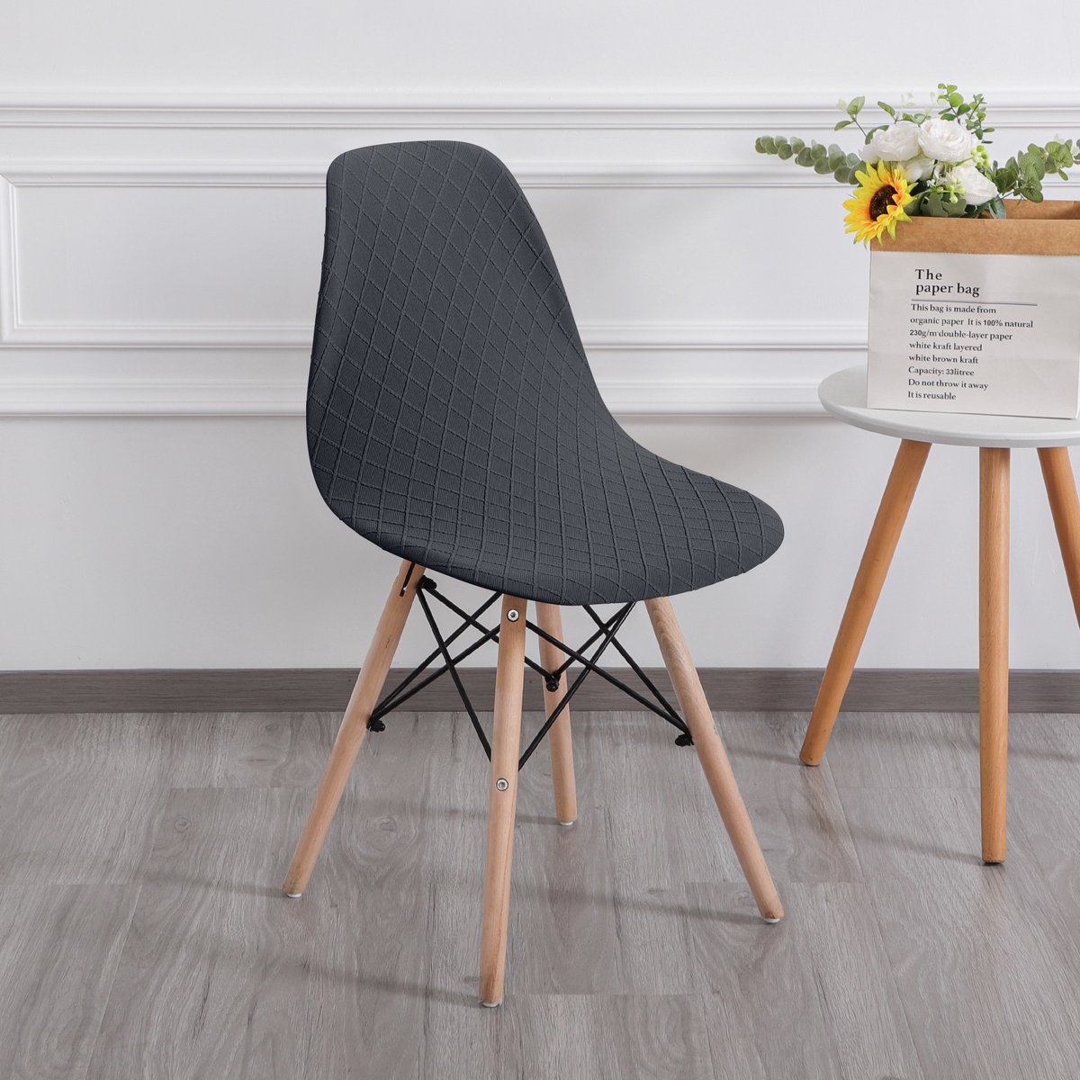 Covers by Ralfos* Stoelhoes Ruitpatroon Donkergrijs | Scandinavische Kuipstoel | Verkrijgbaar per stuk, Set van 4, 6 en 8 | Volumekorting | Hoes | Scandinavisch Beschermend | Luxe en Chic | Zacht | Duurzame oplossing | Woonkamer upgrade | Wonen