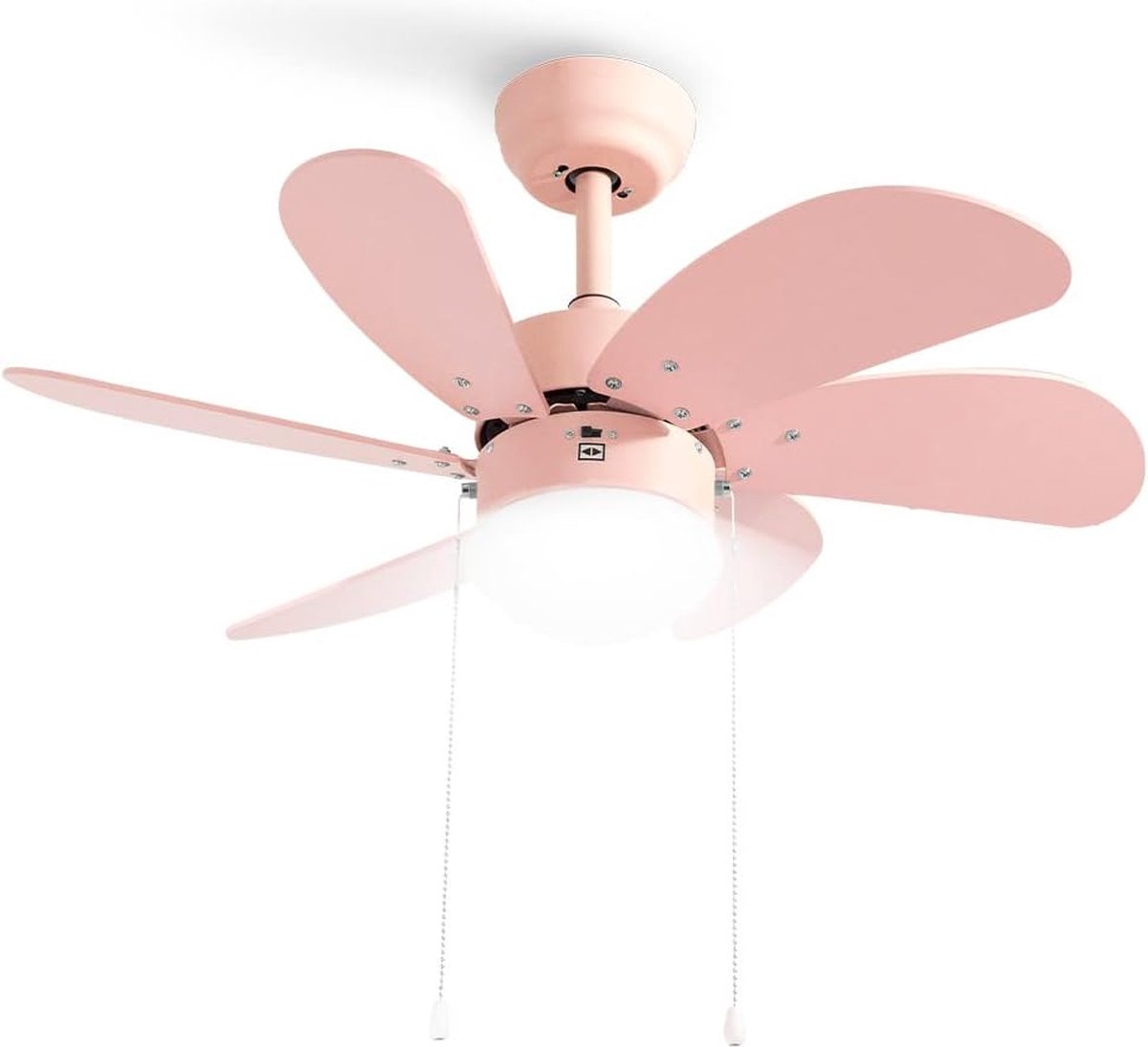 LuxiLamps - Stille 6 Blad Plafondventilator - 3 Snelheden - Ketting Schakelaar - Omkeerbaar Blad - 80 cm - Roze - Woonkamerlamp - Keuken - Slaapkamer - Moderne Ventilator Lamp