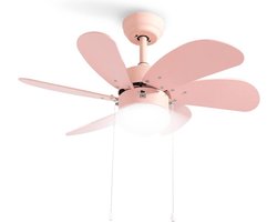 Stille 6 Blad Plafondventilator - 3 Snelheden - Ketting Schakelaar - Omkeerbaar Blad - 80 cm - Roze - Woonkamerlamp - Keuken - Slaapkamer - Moderne Ventilator Lamp