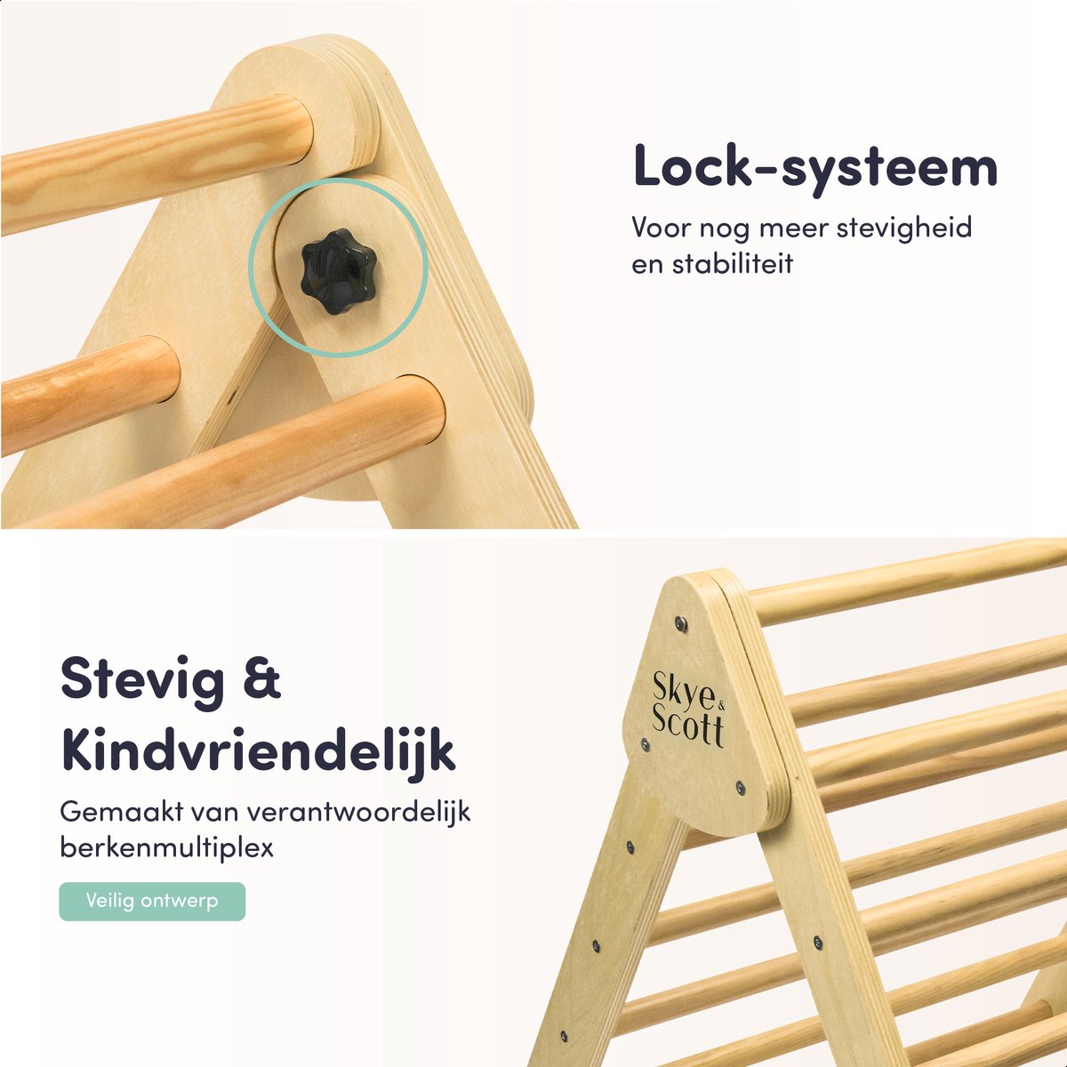 Skye & Scott Houten Klimrek - Pikler met Klimboog - Klimdriehoek met Glijbaan - Berkenhout — afbeelding 3