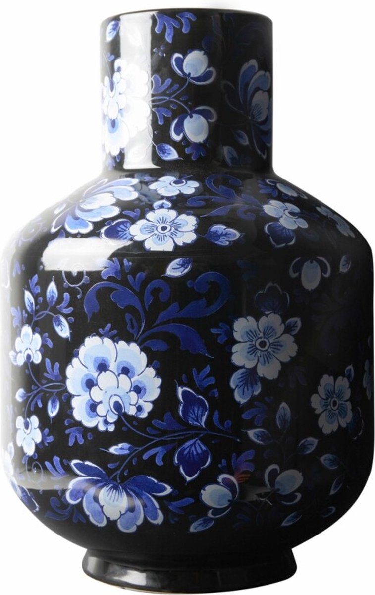 Heinen Delfts Blauw Hoge bolvaas Zwart - Keramiek - 35 cm Multicolor