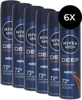 Bol.com NIVEA MEN Deep Espresso Deodorant Spray - Anti-Transpirant Spray - 6 x 150ml - Voordeelverpakking aanbieding