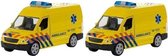 2x Speelgoed ambulance 12 cm met licht en geluid - Ambulance speelgoedauto schaalmodel set