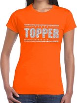 Oranje Topper shirt in zilveren glitter letters dames - Toppers dresscode kleding L