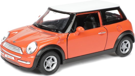 Welly Speelgoed Mini Cooper auto - oranje - die-cast metaal - 11 cm - modelauto