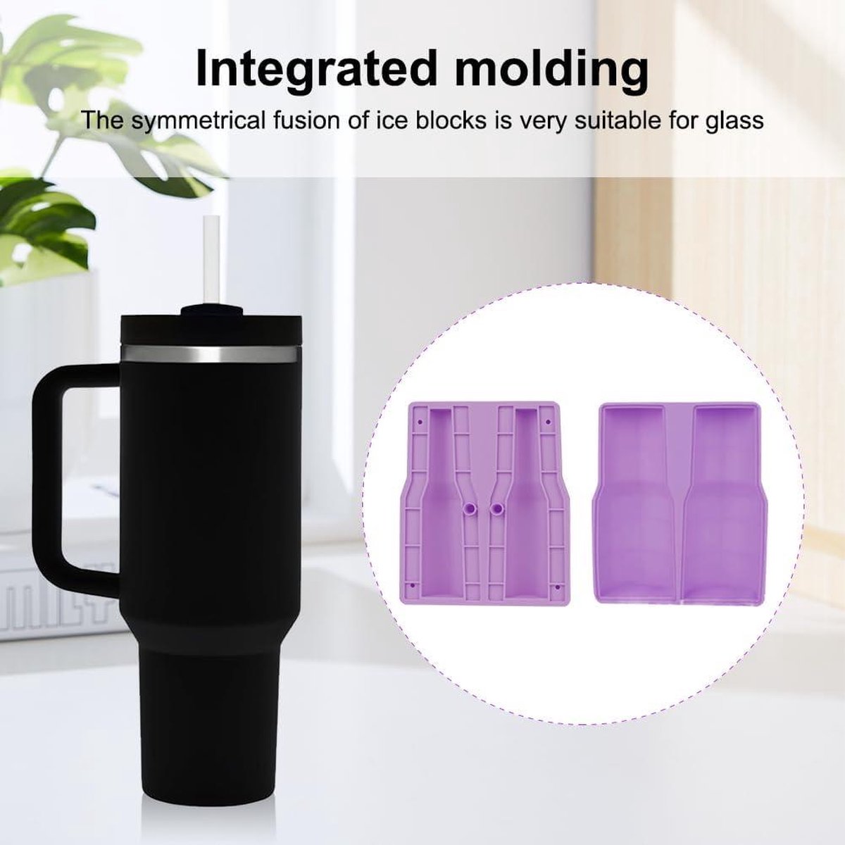 ROMANVIC Stanley Cup ijsblokjesvorm accessoires, siliconen ijsblokjesbakje met deksel en houder, 3-vaks ijsblokjesvorm, ijsblokjes voor 42 Oz Tumbler beker, cocktails, whisky, fruitpuree