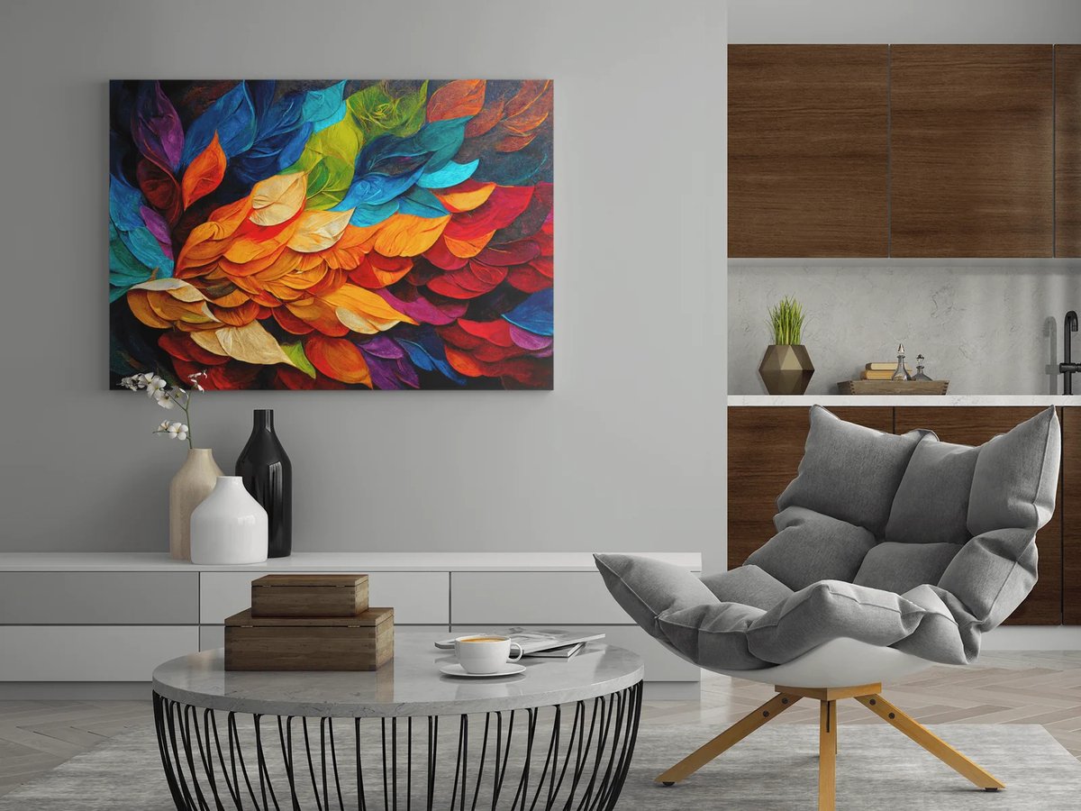 Trendex Global Canvas Schilderij - Abstract - Kleurrijke Bladeren - 60x40x2 cm