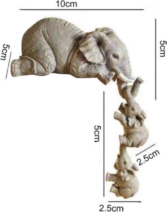 Figurine d'éléphant Knaak 3 pièces - Décoration d'éléphant - Décoration d'éléphant - Décoration d'étagère murale - Deux bébés suspendus à leur mère