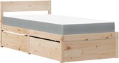 vidaXL - Bed - met - lades - en - matras - massief - grenenhout - 90x200 - cm