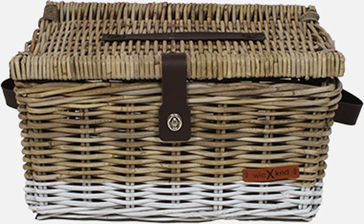 WICKED - Fietsmand - Picknickmand - Rotan - Naturel - met Witte rand