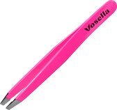 Vosella - Professionele schuine epileer pincet - Slanted tweezer - Wenkbrauwen trimmen - Voor man en vrouw - Pink Blush