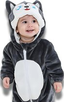 BoefieBoef Wolf Dieren Onesie & Pyjama voor Peuters en Kleuters - Kinder Verkleedkleding - Dieren Kostuum Pak - Grijs