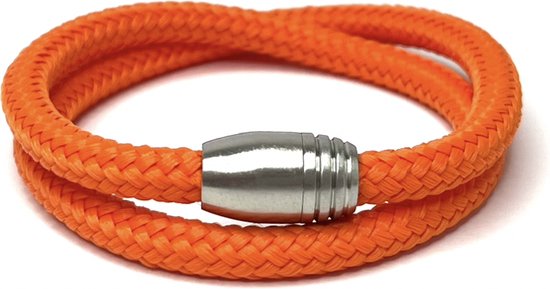 NIEUW! - Jolla - heren armband - wikkelarmband - vaderdag - magneet - staal - gevlochten touw - Steel Rope - Oranje - Medium
