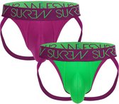 Sukrew Jockstrap Wicked Collection Multipack 1 x Verdant Green + 1 x Deep Purple - Size XL - MAAT XL - Heren Ondergoed - Jockstrap voor Man - Mannen Jock