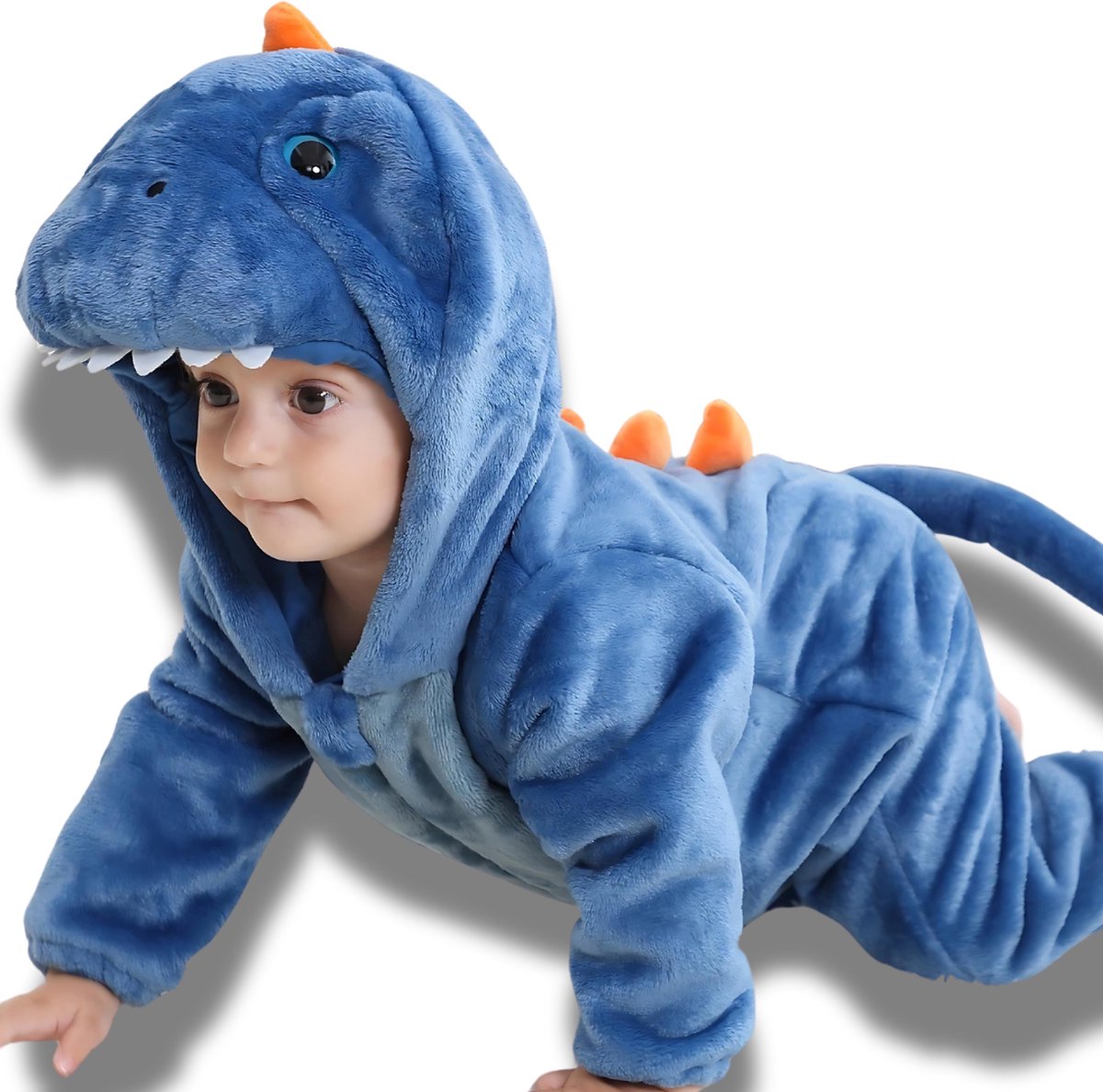 BoefieBoef Dieren Baby Onesie Peuter Pyjama Kinderen 6 maanden tot 2 jaar – Dinosaurus – Verkleedkleding met Luierrits – Carnaval Dierenpak - Halloween en Kraamcadeau - Zacht Flanel - Romper - Boxpak - Jongens - Meisjes - Kruippak - blauw — afbeelding 6