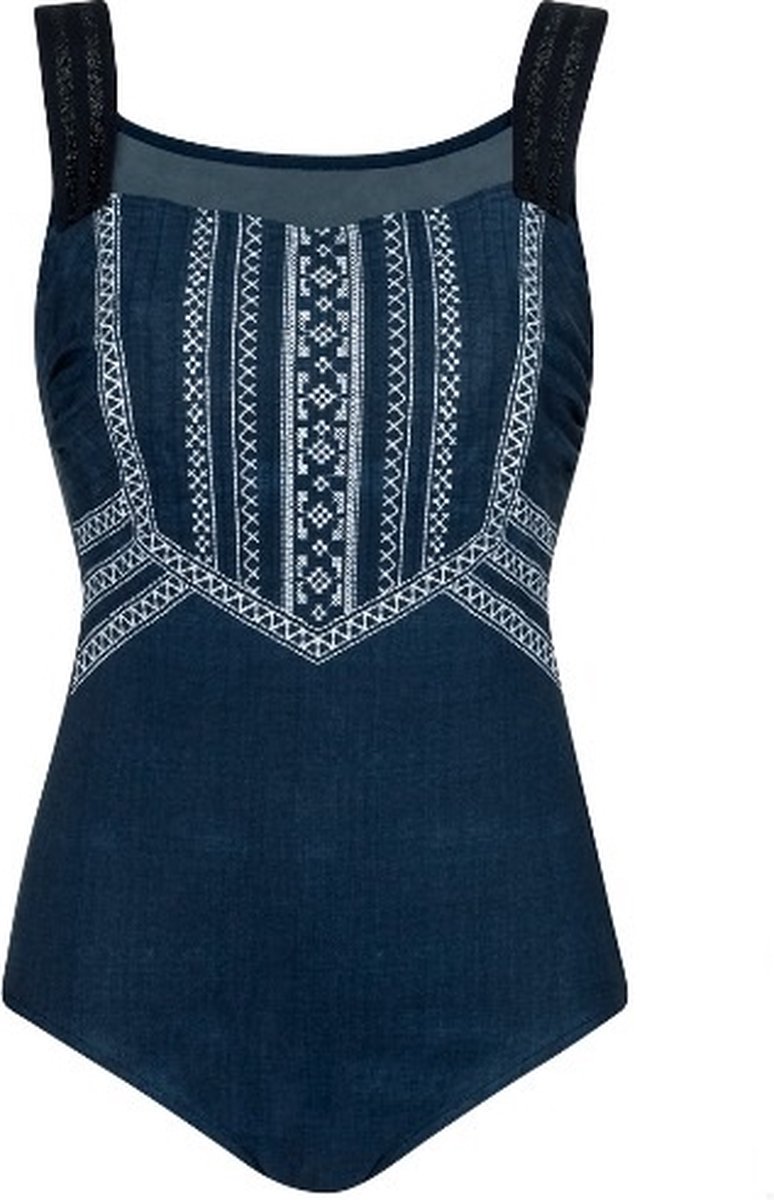 Sunflair 72122 - prothese badpak - blauw met fantasie print - maat 44C /