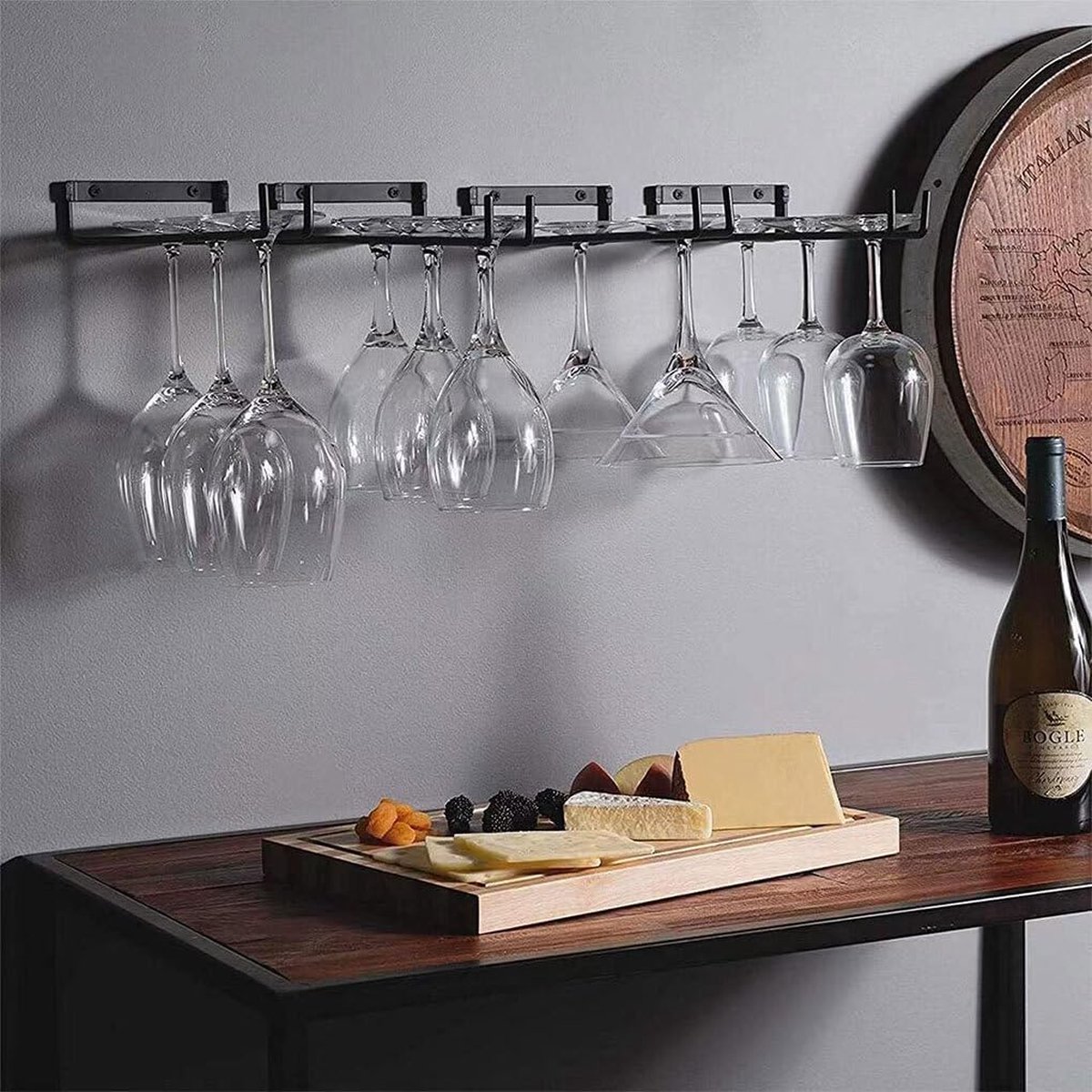 Wijnglazenhouder - 4 stuks - Wijnglazenrek - Ophangrek Wijnglazen - Glazenrek - aan de muur - Wijnrek 4 Flessen - Wijn Accessoires - Wijnrek Hangend - voor Muur en Wand - Wijnrek Hangend van Metaal — cadeau in Wonen & Interieur - foto 4