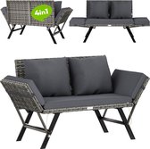 Casaria Polyrattan Tuinbank – Verstelbaar Incl. Kussens – Grijs
