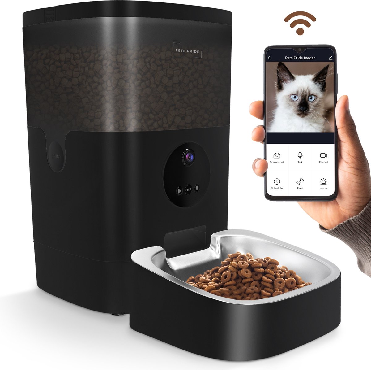 Afbeelding 2 van Pets Pride Automatische Voerbak Kat - Zwart - 4 Liter - Voerautomaat met Full HD camera - Voerdispenser