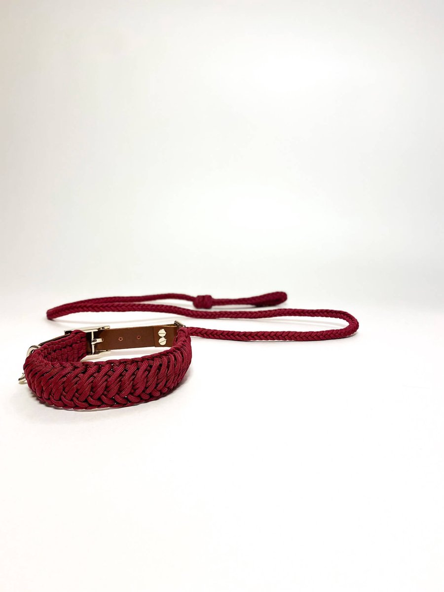 Maurette Set Halsband en leiband - uit Paracord - Halsband Diameter 46-54 cm - Leiband 150 cm - Large - Rood