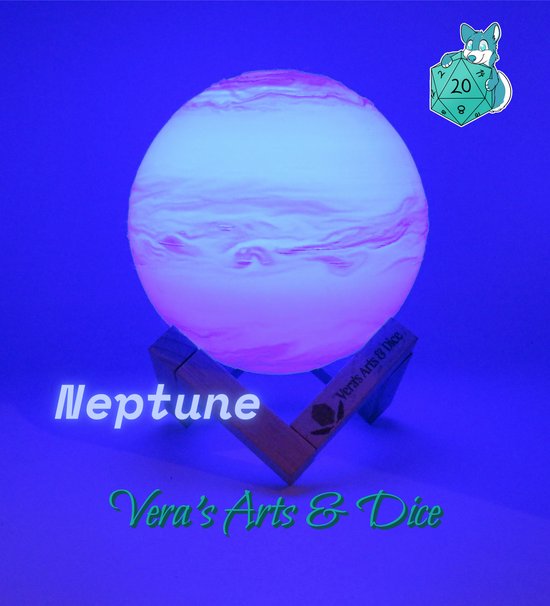 Neptunus Lamp - Vera's Arts & Dice - 16 Verschillende Kleuren - Planeet Lampen - LED Lamp - Oplaadbaar Dimbaar Stroboscoop Effect Mogelijk Aanraak Gevoelig Afstandsbediening - 3D Print Handmade - Lampen Sfeerverlichting - Slaapkamer Woonkamer van Merkloos — afbeelding 3