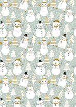Inpakpapier Kerst Snowman Groen- Breedte 60 cm - 200m lang