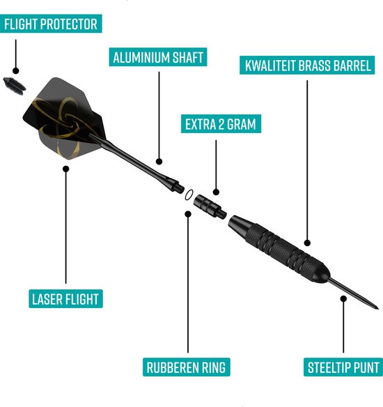 NAPI Darts - 3 Dartpijlen (40-delig) - 23/25 Gram Dartspijlen - Premium Brass Pijlen - Steeltip - Inclusief Dart Flights & Case