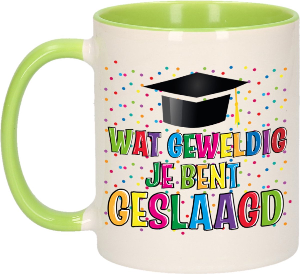 Bellatio Decorations Geslaagd cadeau mok - groen - Geweldig Geslaagd - Ca. 300 ml