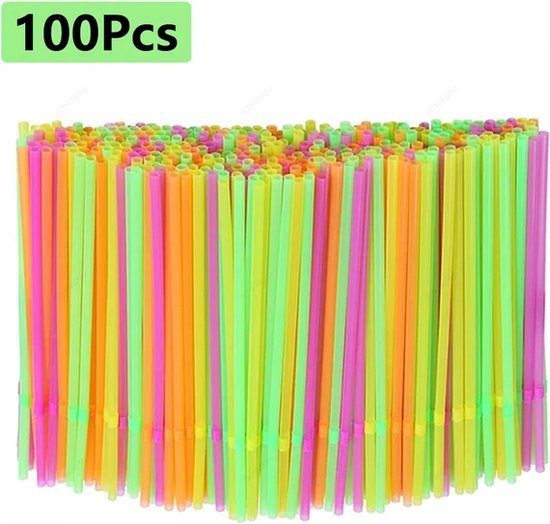 Set van 100 Stuks Plastic Rietjes - Mix Drinkrietjes - Lengte: 21 cm Buigbaar