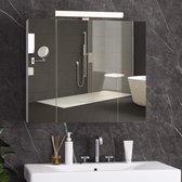 Spiegelkast badkamer met ledverlichting, stopcontact en lichtschakelaar, 70 x 15 x 60 cm (b x d x h), badkamerspiegelkast met 3 deuren, badkamerkast met spiegel, hangkast, badkamerspiegel, wit HMTM-503006