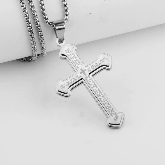 Cubaans kruis voor mannen - Zilveren kruis Ketting Dik - Mannen ketting - Heren ketting - Ketting voor mannen - cadeau mannen - Geometrie Gothic - Punk - holy cross - rozenkrans ketting - father in heaven - Zilver