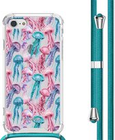 iMoshion Hoesje Geschikt voor iPhone SE (2022) / SE (2020) / 8 / 7 Hoesje Met Koord - iMoshion Design Hoesje met Koord - Meerkleurig / Jellyfish Watercolor
