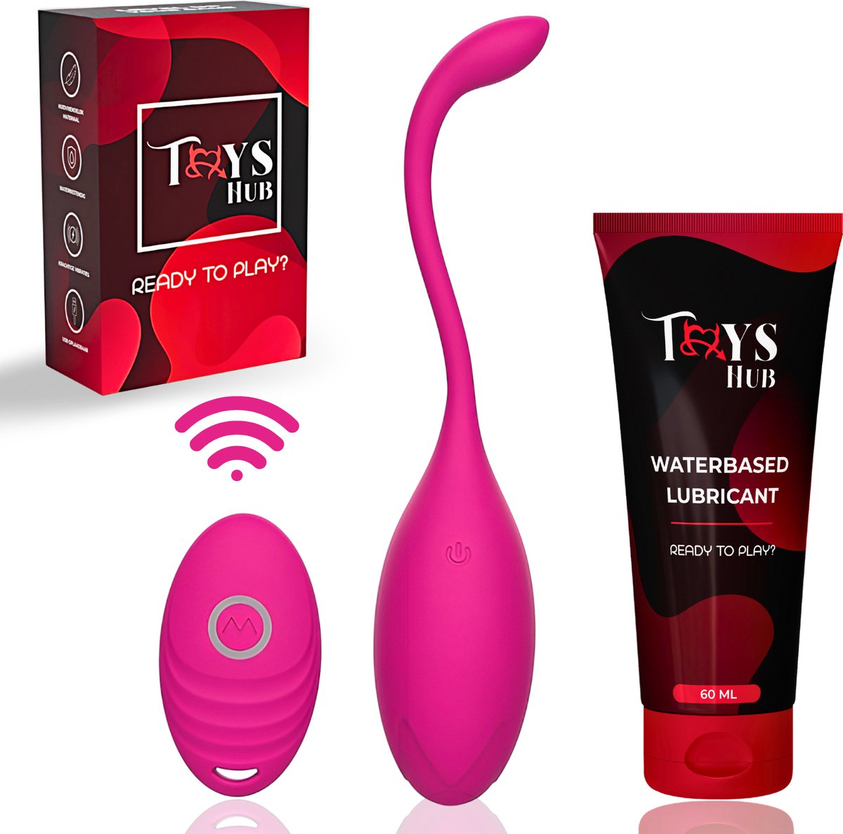 Toys Hub® Vibrerend Ei met Afstandsbediening & Glijmiddel - Incl. EBOOK - Met Opbergzakje - 10 Vibraties – Waterproof - Vibrator - Vibrators voor Vrouwen & Koppels - Sex Toys voor Vrouwen - Couples