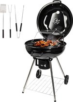 Barbecue à Charbon de bois Goliving - 65 x 89 cm - Accessoires de vêtements pour bébé inclus - Barbecues à charbon sur Roues - BBQ XXL avec couvercle - Rond - Zwart - Métal