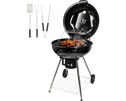 Goliving Houtskool Barbecue - Ø54 cm - Inclusief Accessoires - Houtskoolbarbecues op Wielen - XXL BBQ met Deksel - Rond - 65 x 89 cm - Zwart - Metaal