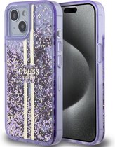 Guess Liquid Glitter Golden Stripes Back Case - Geschikt voor Apple iPhone 15 (6.1") - Paars