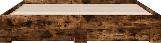 vidaXL - Bedframe - met - lades - bewerkt - hout - gerookt - eikenkleurig - 200x200 - cm