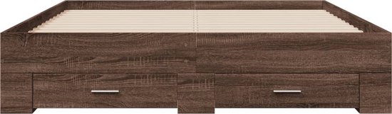 vidaXL - Bedframe - met - lades - bewerkt - hout - bruin - eikenkleur - 160x200 - cm