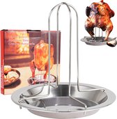 Stainless Steel Foldable Chicken Roaster Rack Beer Can Chicken Stand with Drip Pan for Oven Barbecue BBQ Grill Accessories
