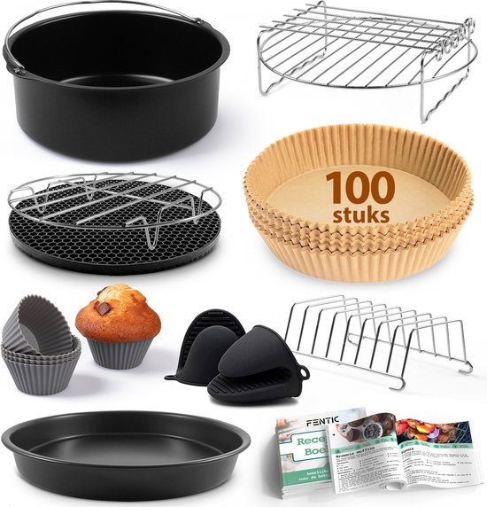 Foto: Fentic airfryer accessoires geschikt voor airfryer xl en xxl met airfryer bakpapier 100 stuks 20cm