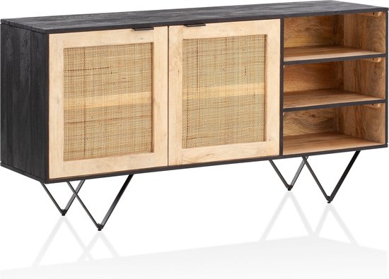 Rootz massief houten rotan dressoir - ladekast - opbergkast - handgemaakt - ruime opbergruimte - modern design - 145 cm x 75 cm x 40 cm