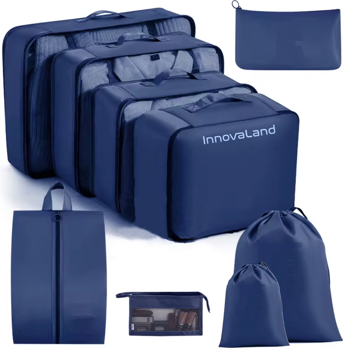 Packing Cubes Premium Set - 9 Delig- Packing Cubes Compression - Bagage Organizers - Compression Cube - Packing Cubes Backpack - Packing Cubes - Blauw- Marine - Reiszakken Voor Koffer