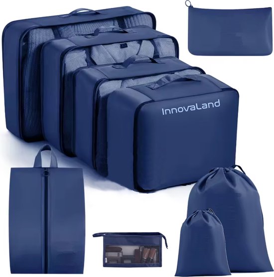 Packing Cubes Premium Set - 9 Delig- Packing Cubes Compression - Bagage Organizers - Compression Cube - Packing Cubes Backpack - Packing Cubes - Blauw- Marine