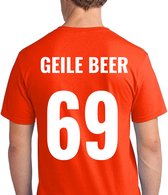 Oranje voetbal EK/WK-shirt met rugtekst Geile beer + NL Leeuw op borst (wit) | Maat L | Oranje EK/WK-shirt Heren - Oranje EK/WK-shirt Dames - Grappig Oranje shirt