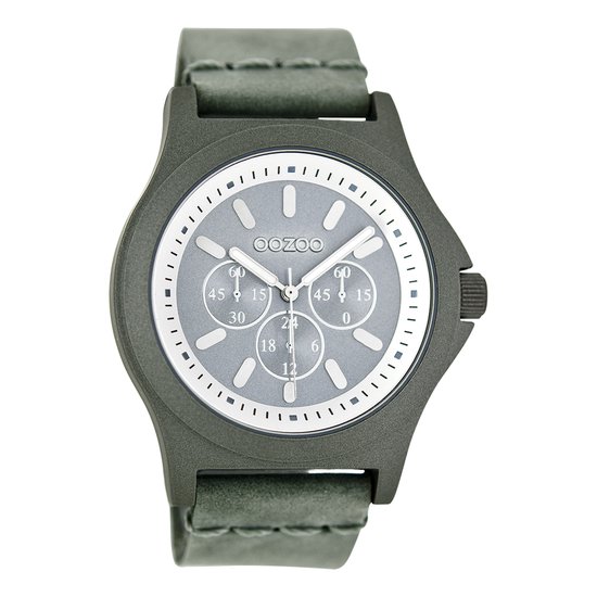 OOZOO Timepieces - Groen grijze horloge met groen grijze leren band - C6513