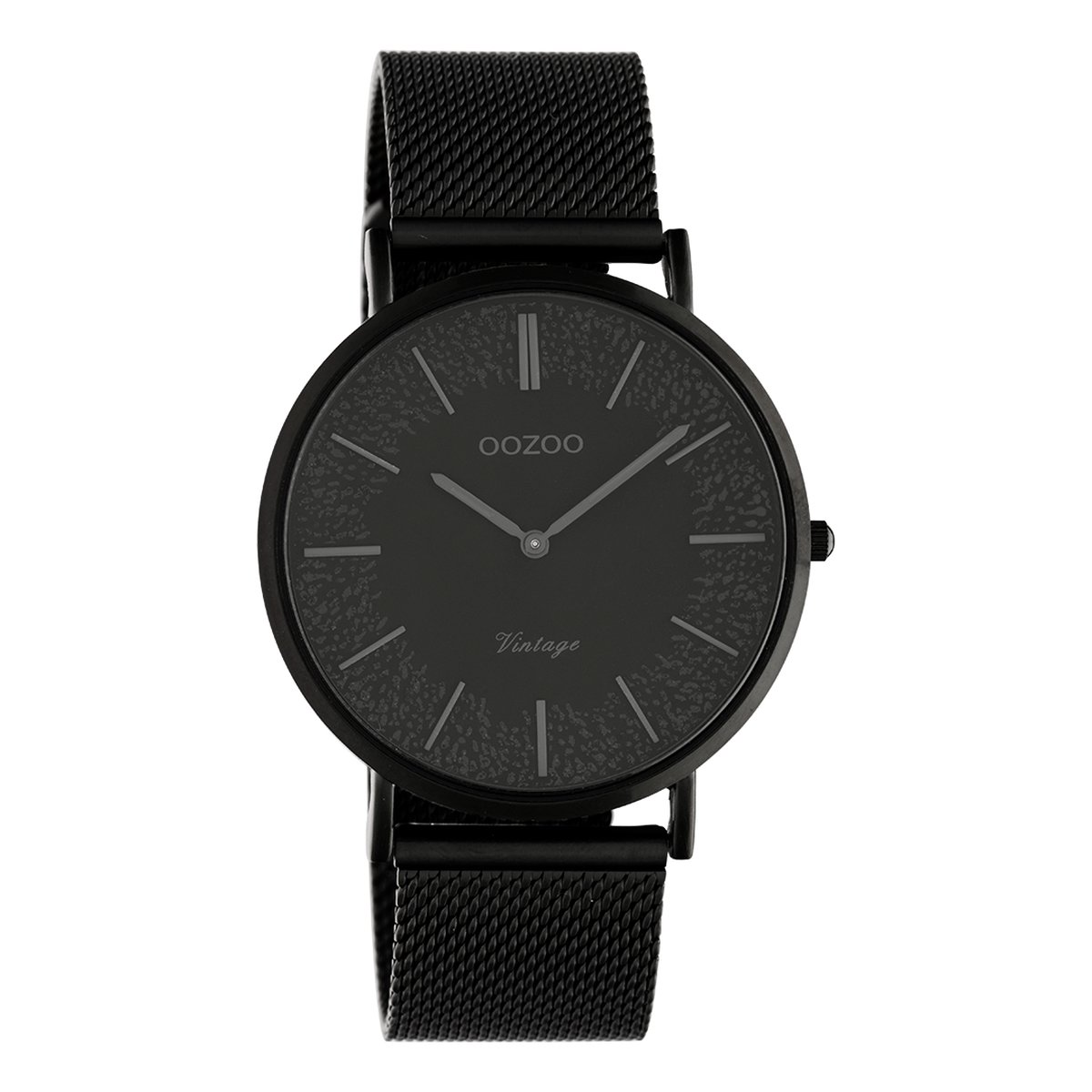 OOZOO Timepieces - Zwarte horloge met zwarte metalen mesh armband - C20144