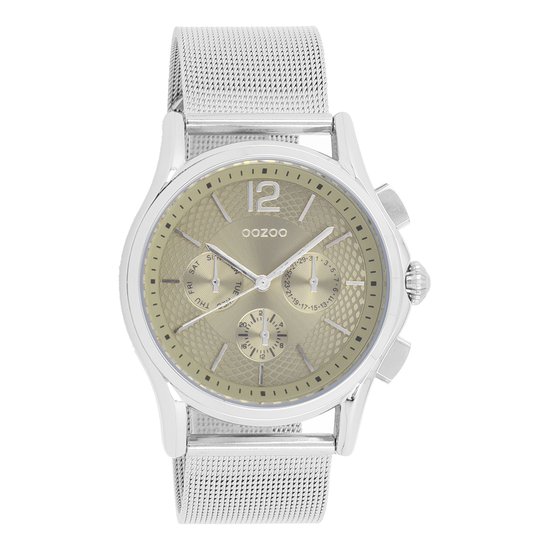 OOZOO Timepieces - Zilverkleurige horloge met zilverkleurige metalen mesh armband - C9105